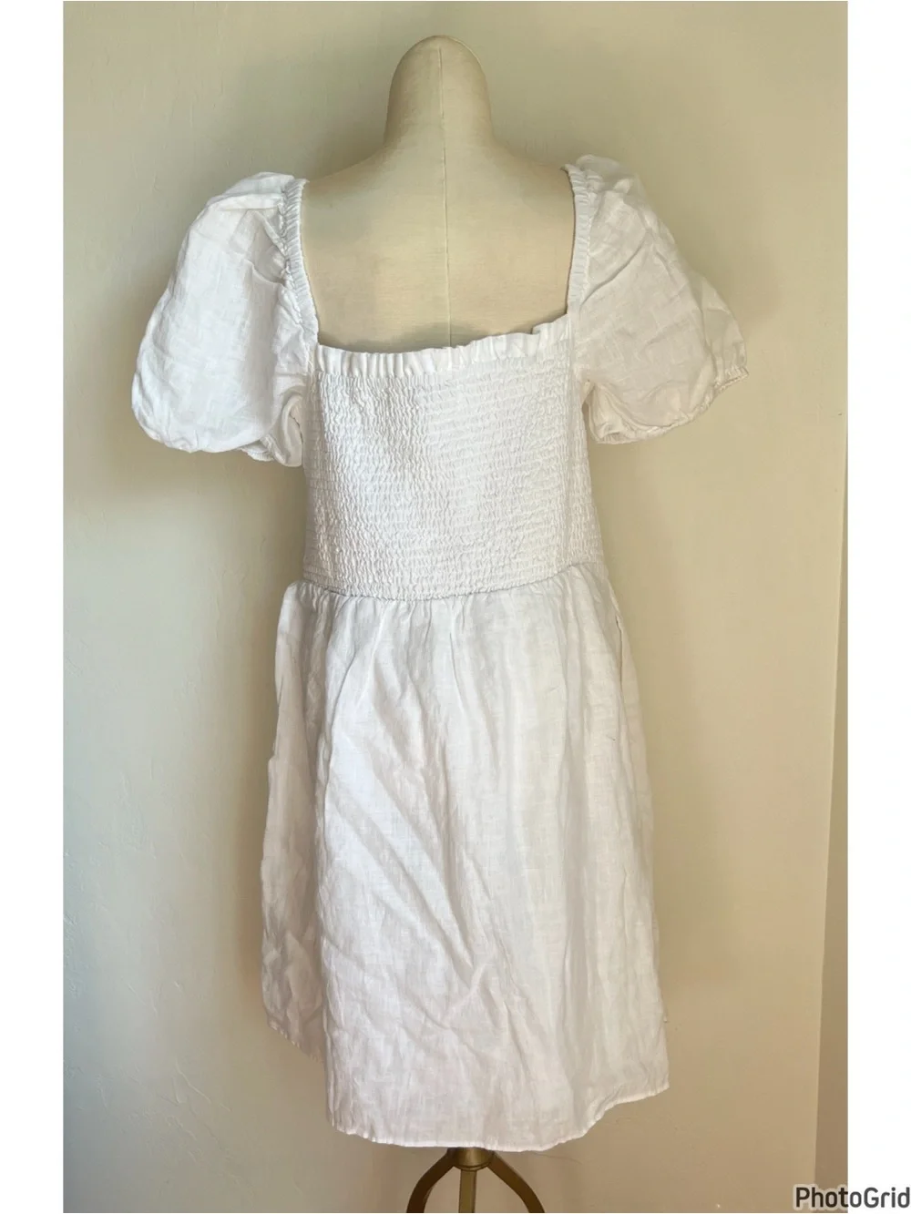 J.Crew White Puff Sleeve Linen Smocked Dress XL New With Tags